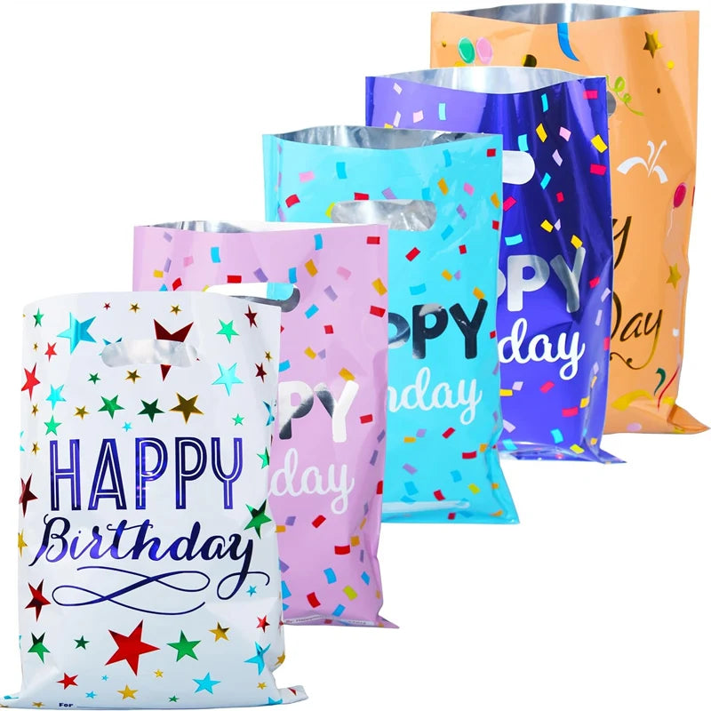 10/20/30Pcs Birthday Party Gift Bag Colorful Stars Aluminum Film Bag Candy Bag Gift Bag Plastic Treat Bags Gift Wrap