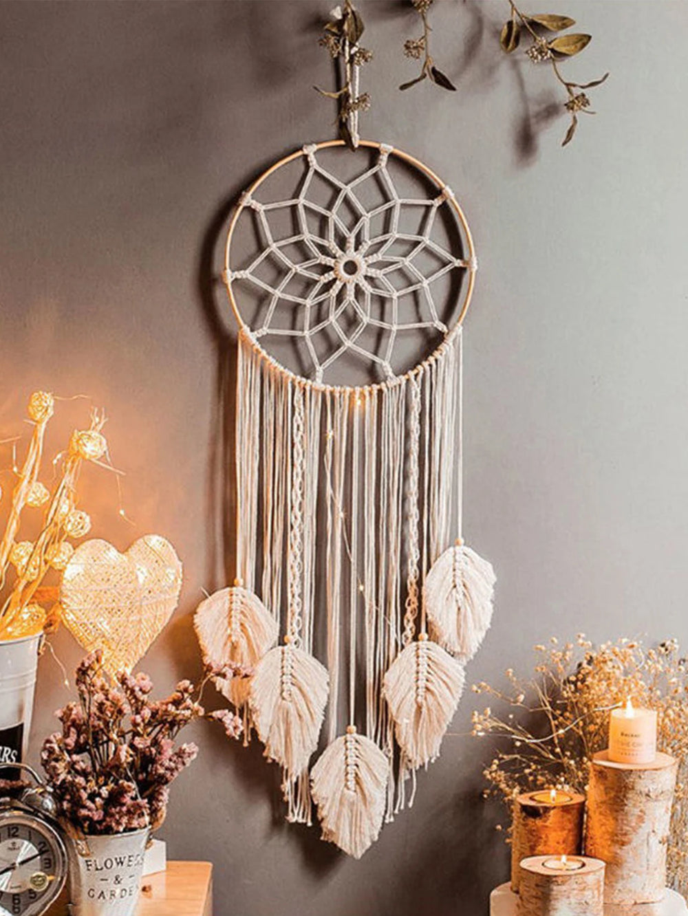 Macrame Dream Catcher Bohemian Leaf Hanging Wall Nordic Decor Boho Handmade Tapestry Ornaments for Home Living Room Decoration