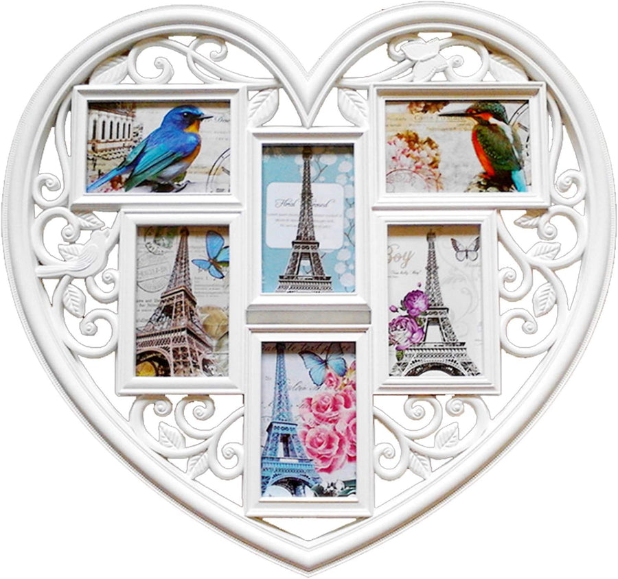 Heart Shape Photo Frame 6 Photos 3D Large Heart Photo Frame Multiple Photos Collage White Multi Picture Frames for Wall Wedding Lover Gift Home Decor