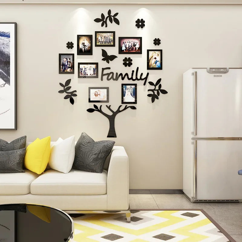 Family Tree Wall Decor Acrylic 3D DIY Mirror Sticker Photo Frame Collage Home Decor Living Room Bedroom Dining Room Office