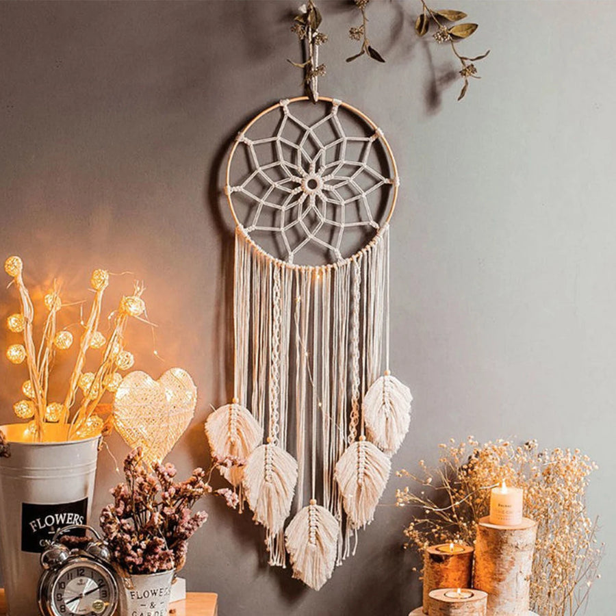 Macrame Dream Catcher Bohemian Leaf Hanging Wall Nordic Decor Boho Handmade Tapestry Ornaments for Home Living Room Decoration