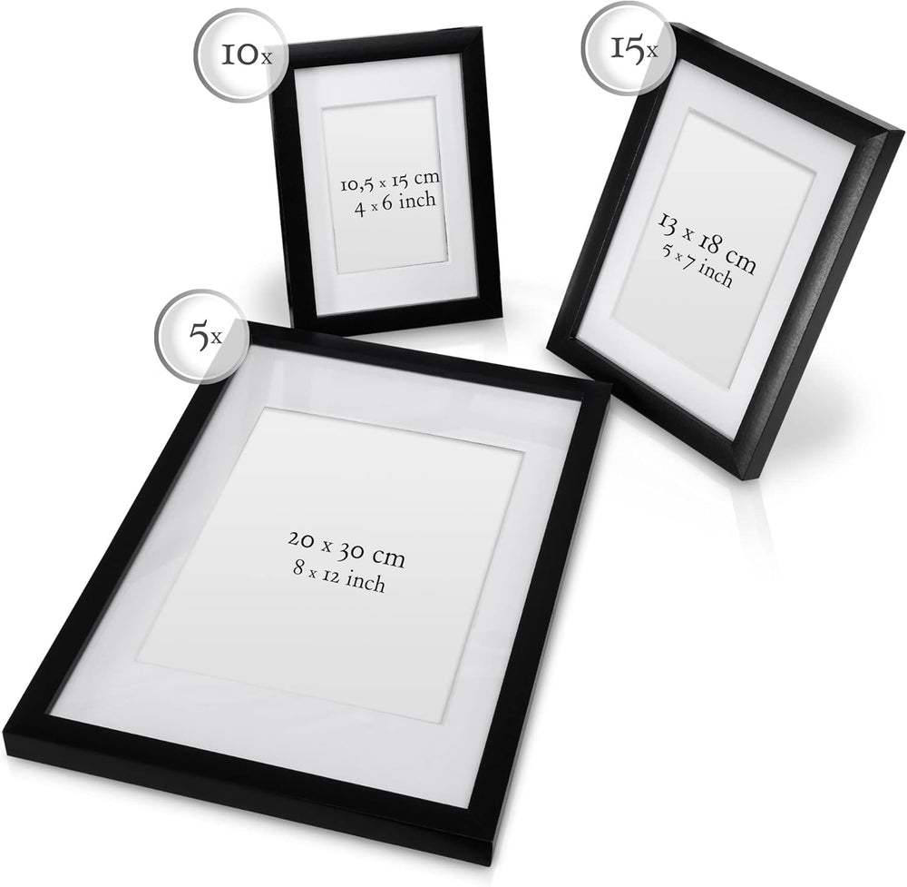 30Pcs Wall Collage Set Emotion - 10X 10X 10X15 Cm, 15X 13X18 Cm, 5X 20X30 Cm Hanging Photo Frame Set Wooden Photo Frames with Passepartout Picture Collage for Photo Picture Print – Black