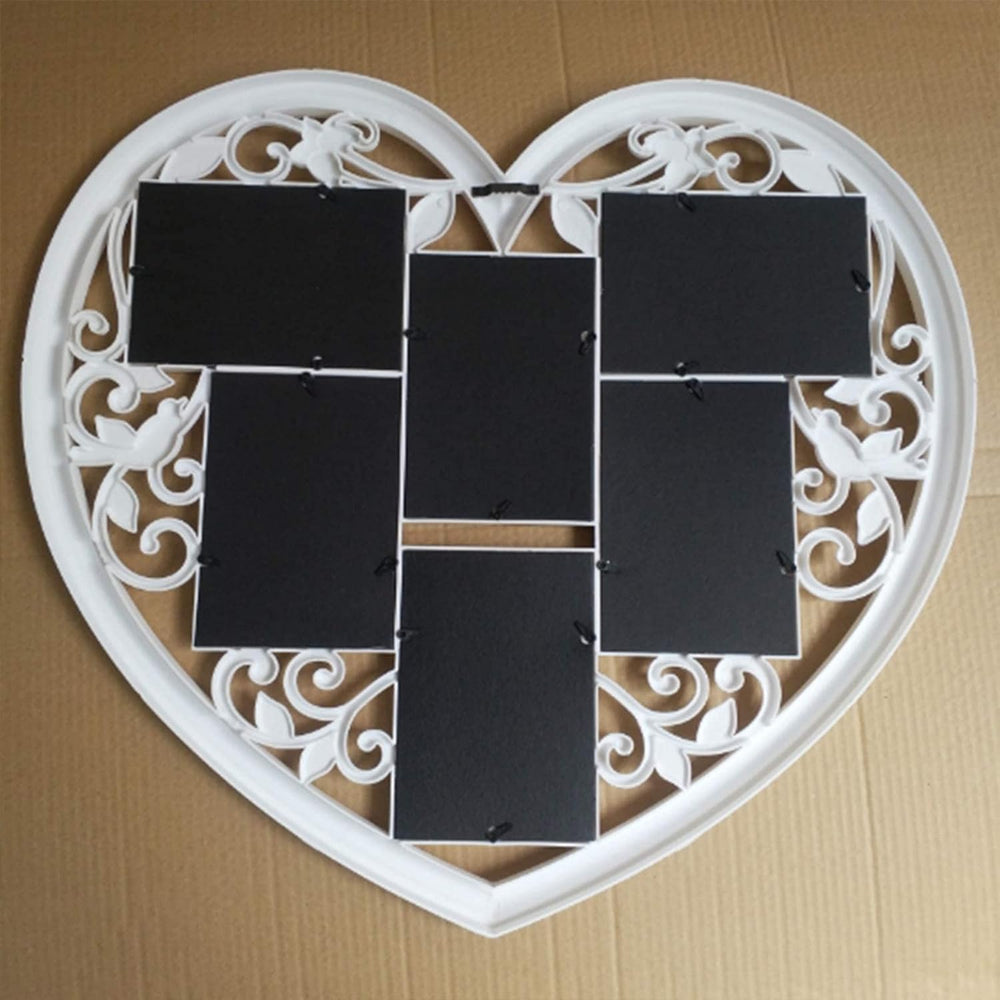 Heart Shape Photo Frame 6 Photos 3D Large Heart Photo Frame Multiple Photos Collage White Multi Picture Frames for Wall Wedding Lover Gift Home Decor