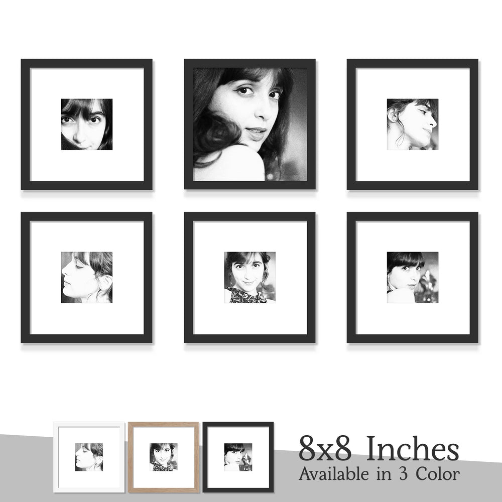 1Pc 8X8 Picture Frame, Display Pictures 4X4 with Mat or 8X8 without Mat, Multi Collage Gallery Square Photo Frame for Wall