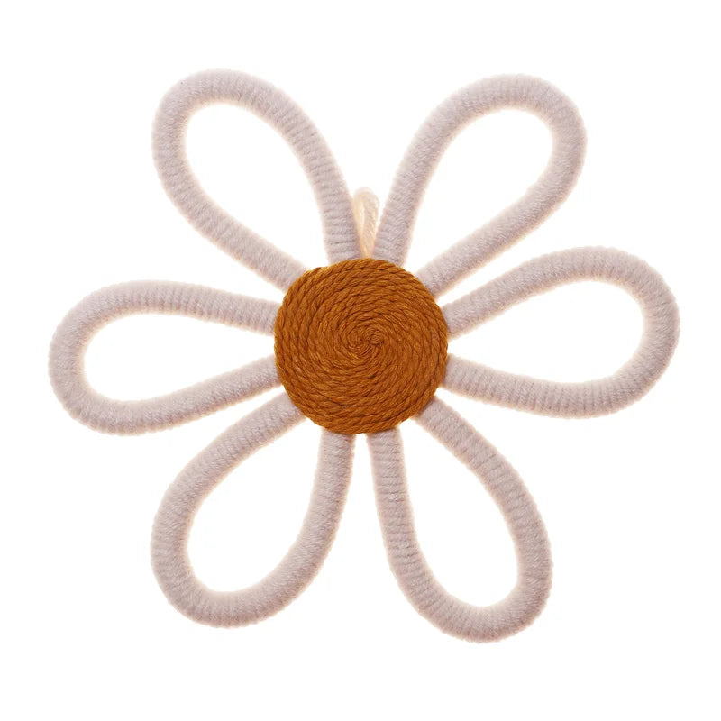 Hand Woven Boho Macrame Daisy Flower Ornament Wall Hanging Decoration Nordic Baby Kids Room Nursery Decor Girls Dorm Photo Props