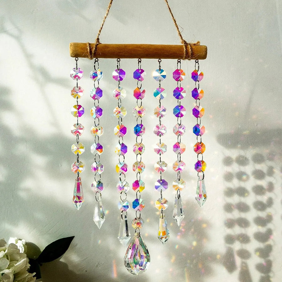 1 Pc Hanging Crystal Prism Sun Catcher Stained Glass Wind Chime Pendant Suitable for Indoor Outdoor Home Garden Decorative Items